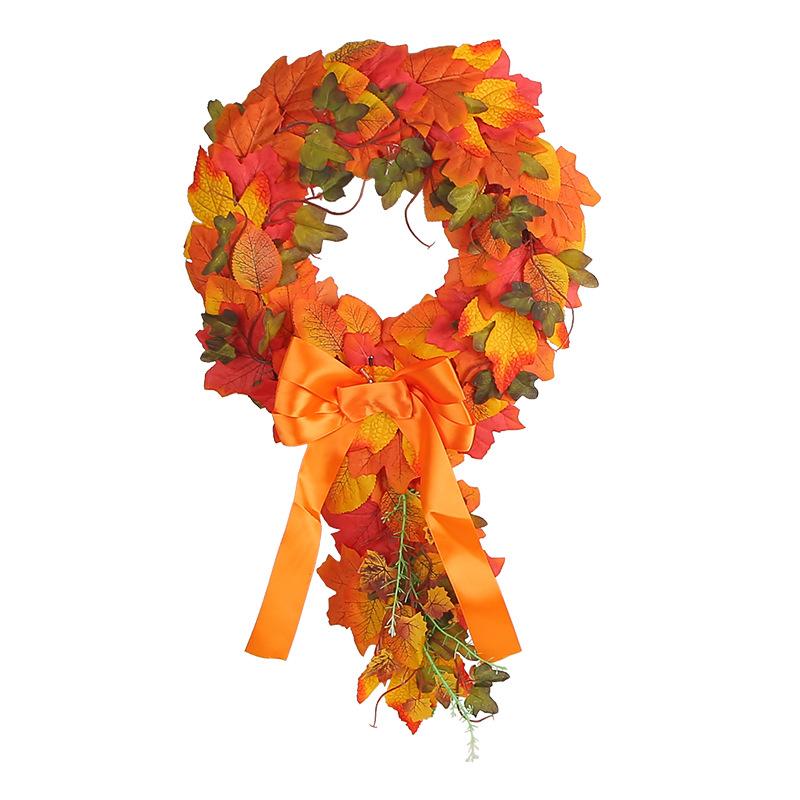 Harvest Festival Pendant Imitation Autumn Color Rattan Ring Wall Home Decoration Real Maple Leaf Wreath Door Hanging