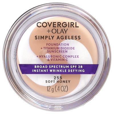 Olay Simply Ageless, Foundation, SPF 28, 255 Soft Honey, 12g (0.4oz)