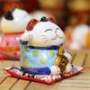 2 Pieces Couple Maneki Neko Ornament Ceramic Lucky Cat Home Decoration Gift Feng Shui Piggy Bank Statue (1 Boy + 1 Girl) 14cm