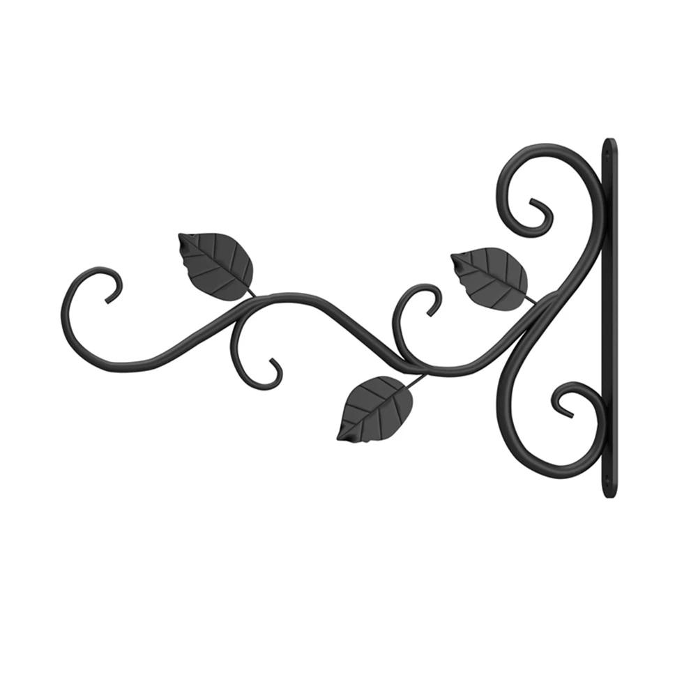 Bird Pattern Flower Basket Holder Wall Mounted Metal Bracket Hanger Rustic Style Wide Base for Outdoor Indoor Garden Yard Street