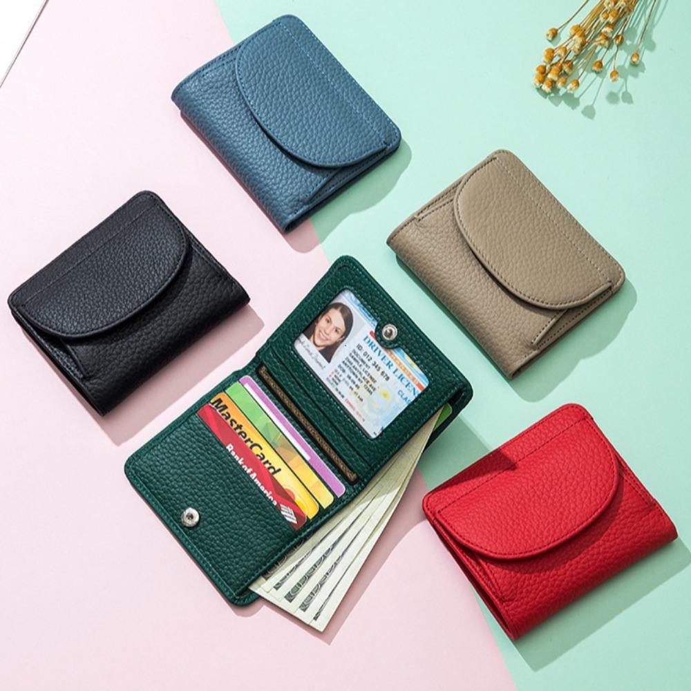 New Women Genuine Leather Mini Wallet RFID Folding Simple Ultra-thin Small Soft Cowhide Wallet Female Card Holder Coin Bags