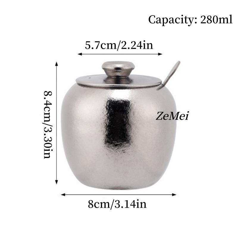 Silver Seasoning Jar,Pure Titanium With lid and Spoon Spice Container Salt Organizer,Coffee Beans Storage Jar,Kitchen Tools