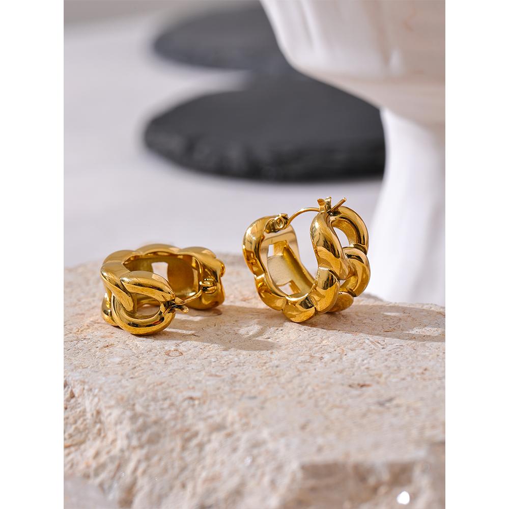 Yhpup 316L Stainless Steel Chain Geometric Hollow Cast Hoop Earrings Waterproof Gold Color Texture Statement Jewelry Bijoux Gift