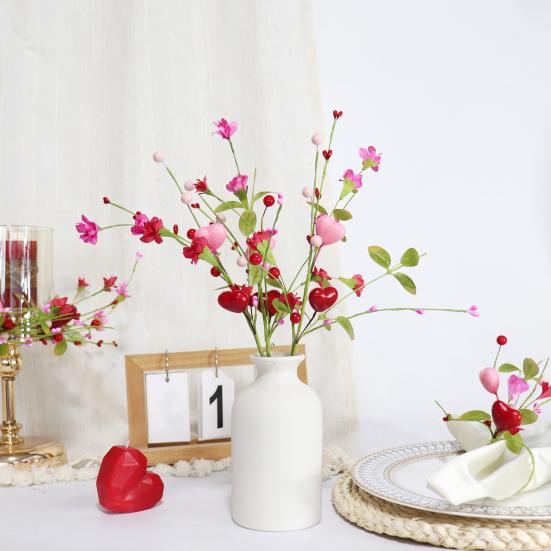 Umělé stonky bobulí na Valentýna Růžové Červené Bobule ve tvaru srdce Větvičky na Valentýna Svatba Oslava výročí Stůl Domácí dekorace
