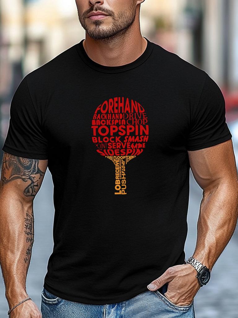Plus Sizeunisex T-Shirt, Easy Casual, Easy Fashion,unisex Text-Formed Ping Pong Paddle Pattern Summer Casual Round Neck Short Sleeve T-Shirt