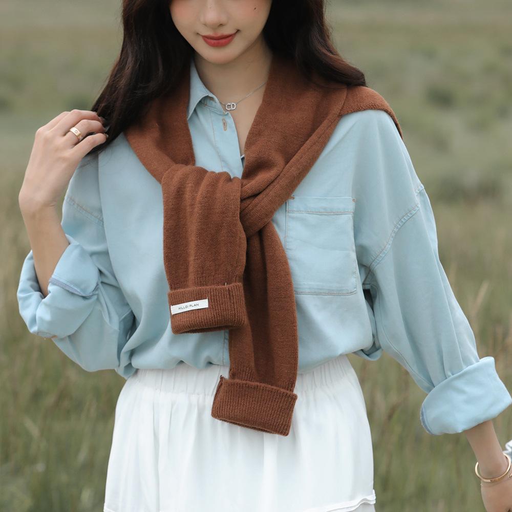 

Autumn Travel Shoulder Gentle Korean Style Small Shawl Matching Shirt Trade Knitted Shawl Cross Small Vest Shawls And Warps One Size