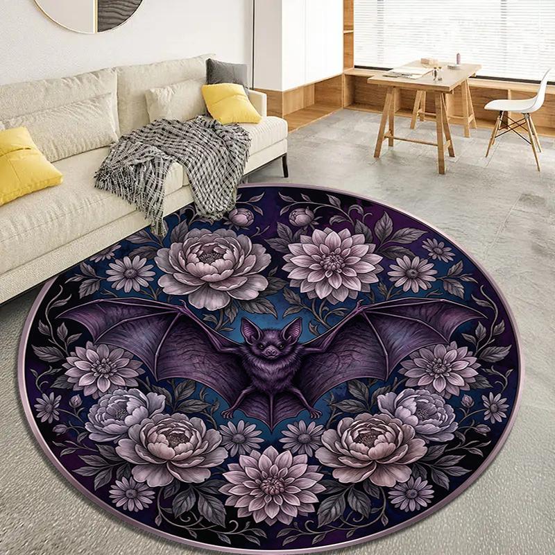 Bat Retro Round Area Rug,Carpet Rug for Living Room Bedroom Sofa Playroom Decor,Non-slip Floor Mat101