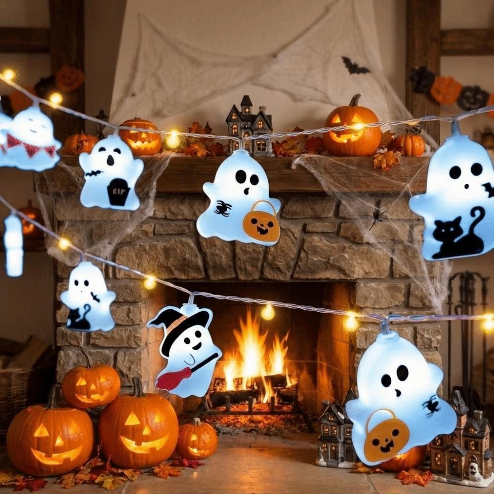 150/300 cm Ghost Decoration String Lights Battery Powered 10/20 LED Halloween String Lights Decorative Light Portable