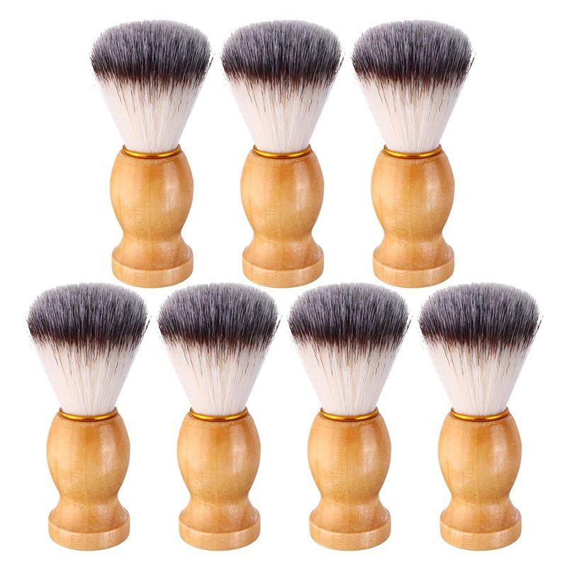 AEE2-7Pcs Men Shaving Brush Wood Handle, Salon Tools Hand Crafted Shaving Brush Wood Handle Shave Brushes Hair Brush
