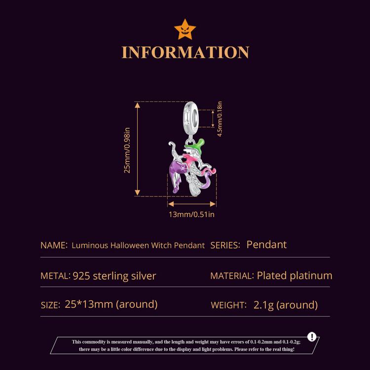 WOSTU 925 Sterling Silver Halloween Gift Skull & Heart Pendant Luminous Witch Charms Evil Eye Candy Beads Fit Bracelet DIY Neckace