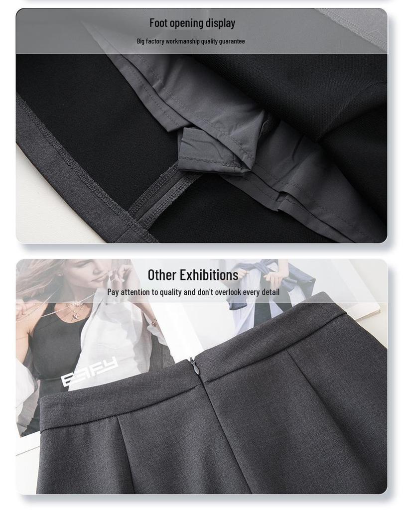 Women's Spring 2025 High-End Black Pleated Irregular Midi Skirt