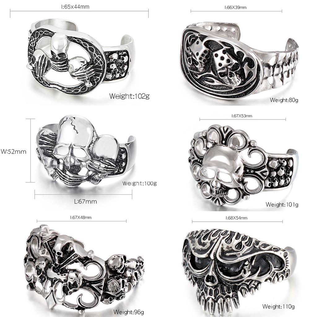 Titanium Steel Jewelry Skull Hollow Wide Open Bracelet Accessories 
