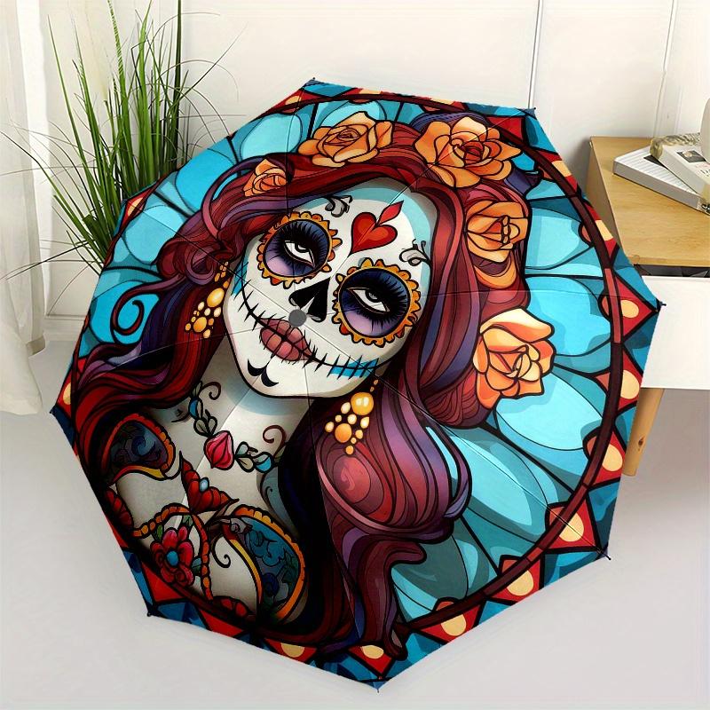Day of the Dead Sugar Skull Stained Glass Wall Art Decor Umbrella, Christmas Gift Y155