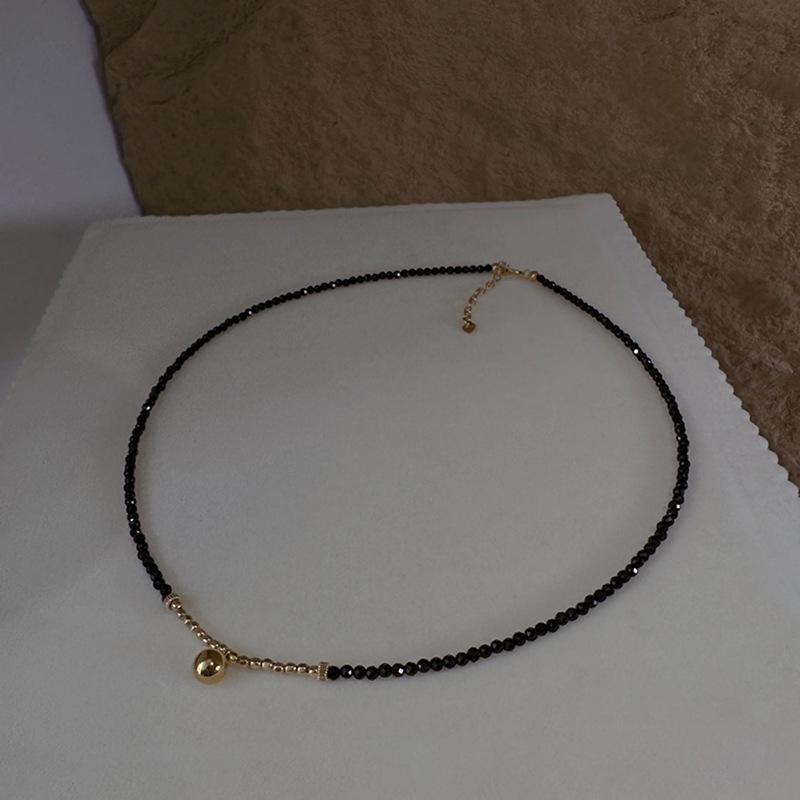Black Beaded Choker Necklace with Gold Bell Pendant – Minimalist Dainty Jewelry for Women, Elegant Daily Gift Necklace