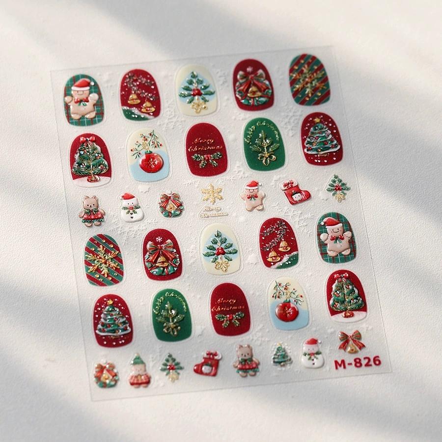 Cute Animals Bear Dog Cake Sweet Cherry Grid Bowknot Star Line Fruit Relief Self Adhesive Nail Art Stickers 5D Manicure Decals