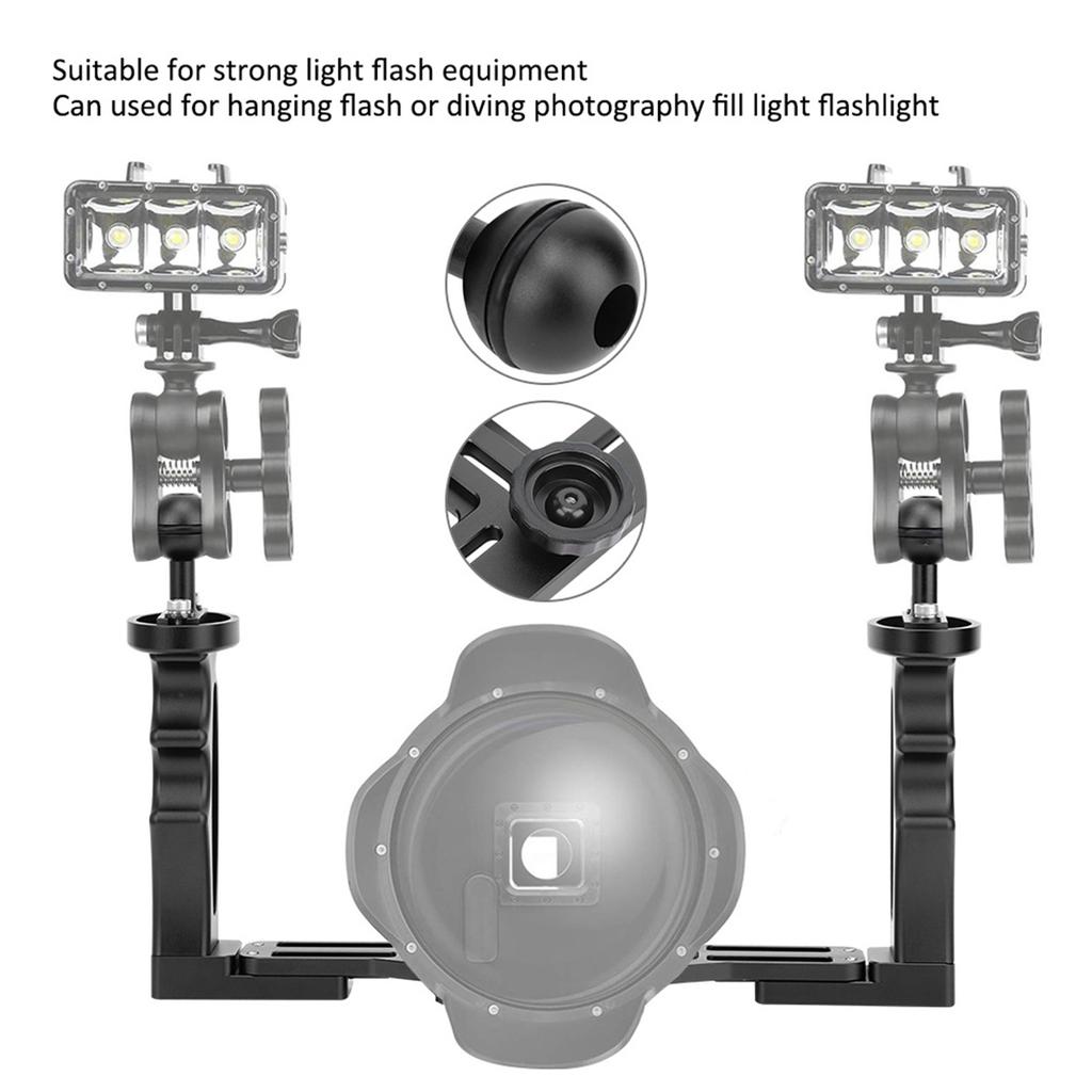 All Metal Dual Handheld Hand Grip Diving Flashlight Bracket Underwater Sports Camera Holder Stabilizer