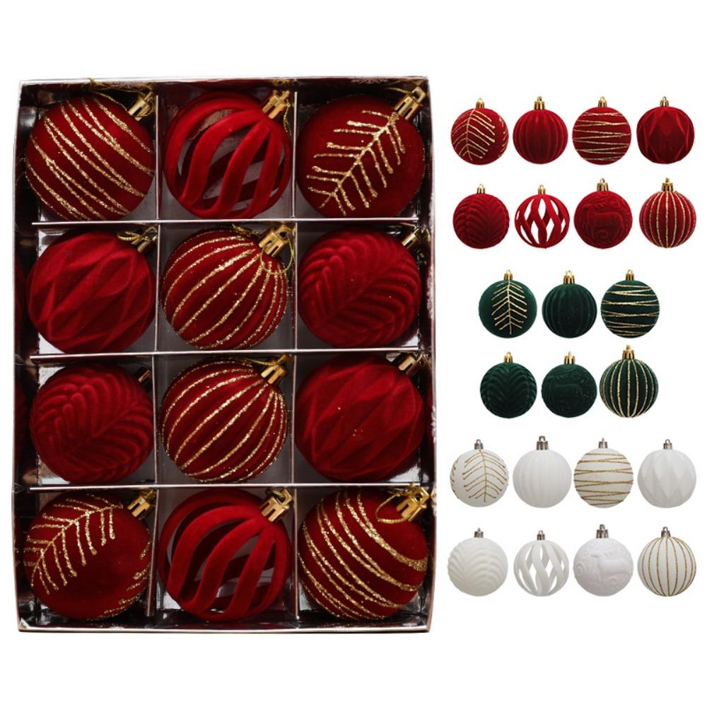 12pcs/Box Velvet Ball Christmas Tree Ornament Plastic New Year Christmas Gifts Boxes Pendant Hanging Ornament Pendant