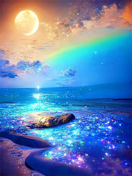 Full Square Round Diamond Painting Moon Landscape Mosaic Seaside Fantasy Embroidery Home Decor