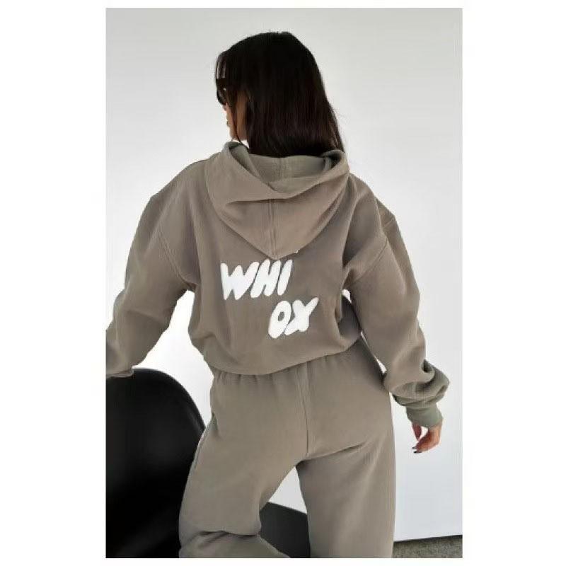 

Spring Autumn and Winter Sweatshirt Set for Women Fashionable and Sporty Long-sleeved Hooded Sweatshirt Two-piece Set L хакі