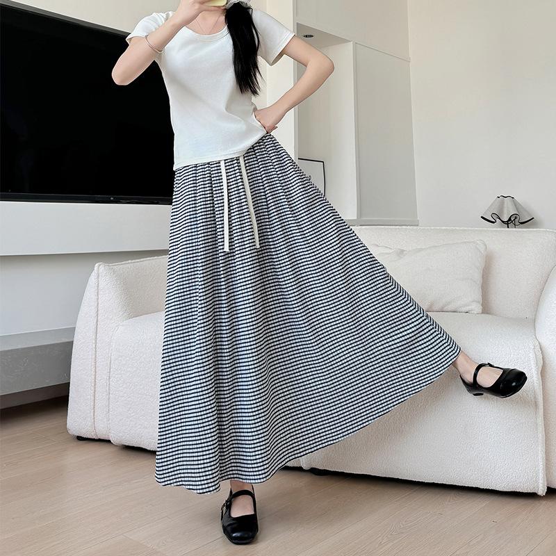 

Черно-белая клетчатая юбка для женщин, летняя новинка, с высокой талией, ниспадающая, большая юбка-зонт, средней длины, А-силуэта, длинная юбка One size