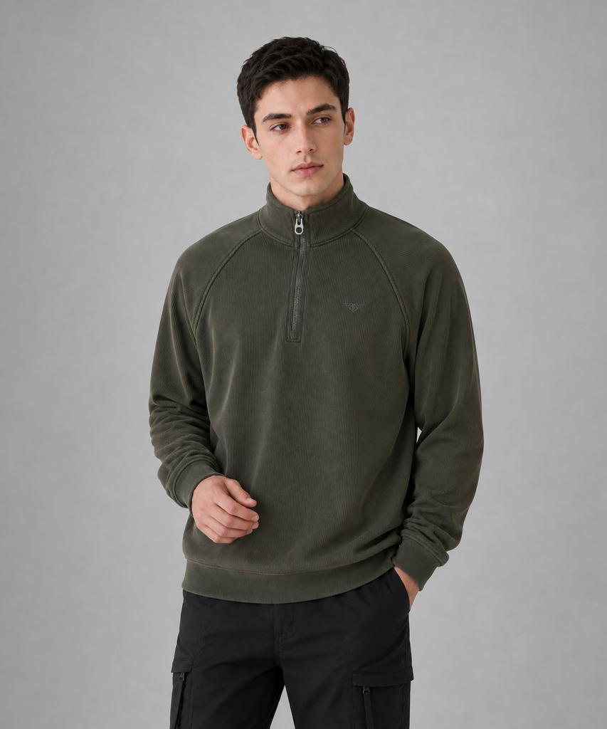 DOWNBLOW Men'S Sports Golf Wear Zipper Fleece-Lined Ribbed Half-Zip Sweatshirt Dbc 1815M