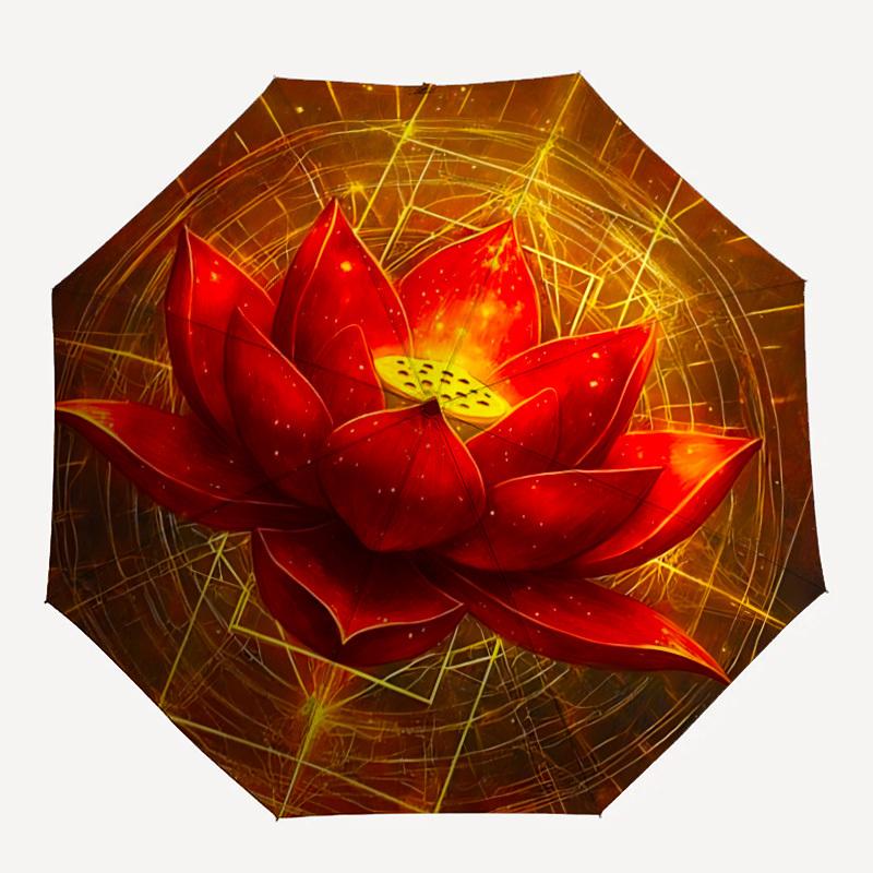 

1pc Lotus Mandala Automatic Folding Umbrella with 8 Bones, 3-Fold Compact Umbrella, Compact Design On-the-Go Essential, casual outdoor acces
