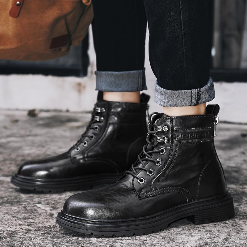 Mens Sneakers Genuine Leather Men Zip Lace-up Boots Male Comfortable High Top Shoe Classic Men Desert Boots