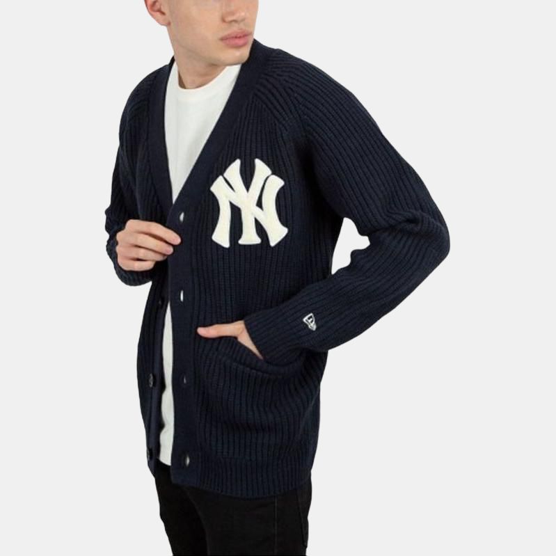 New Era FW22 Logo Pattern Printed V-Neck Single-Breasted Long Sleeve Sweater Unisex Sweater Dark-Blue 13338685-NVY