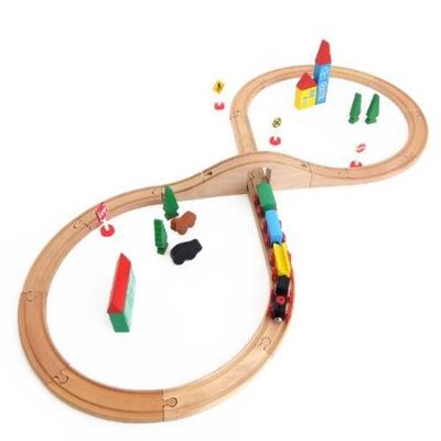 Serie Set Ferroviario in Legno Maxim con Vagoni Magnetici, Figura a Otto, 37 Pezzi