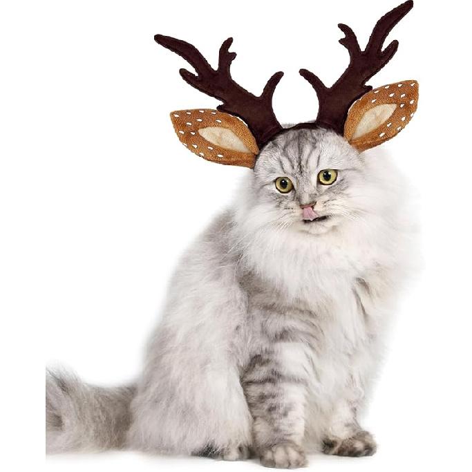 KUDES Dog Cat Christmas Reindeer Antlers Headband Classic Adjustable Elk Hat Headwear Pet Deer Cospaly Costumes Accessories (M(for Small Medium