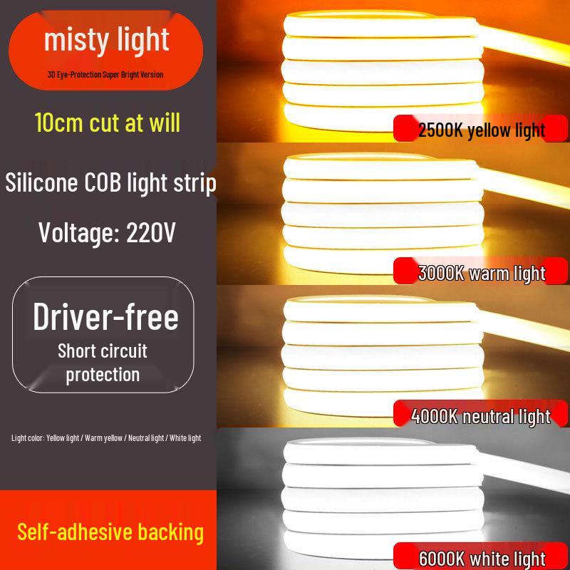Ultra-Bright Self-Adhesive Waterproof COB LED Strip Light for Living Room, Bedroom, or Outdoor Ceiling.