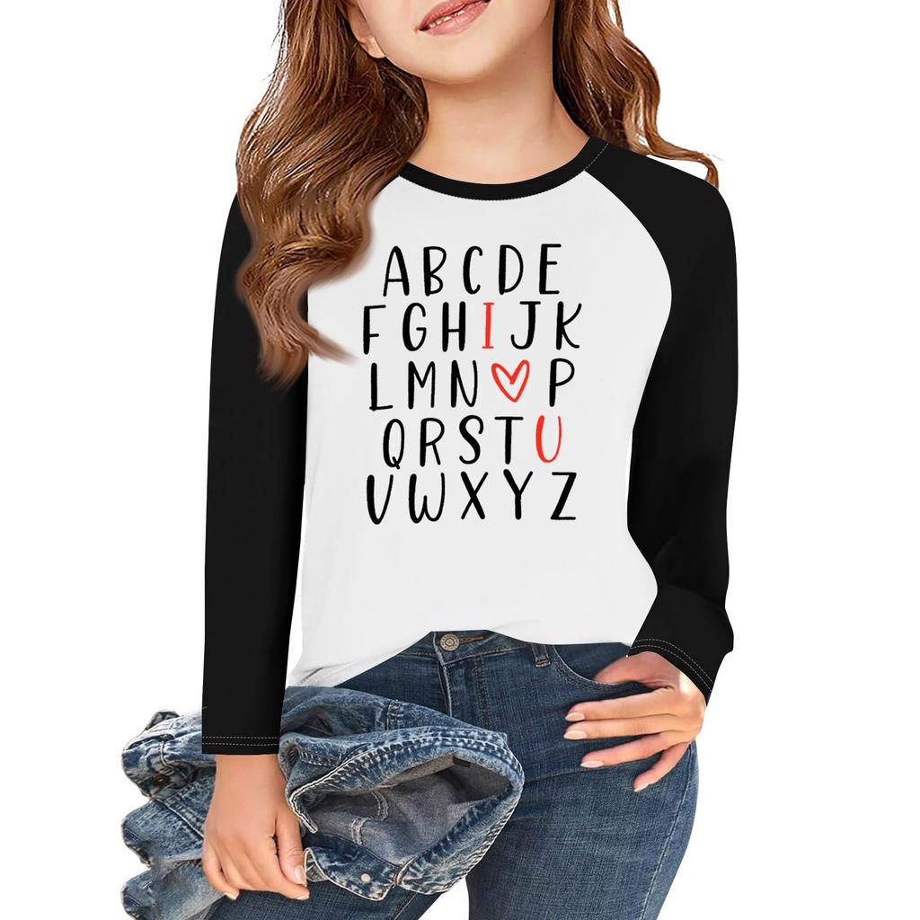 Mädchen Langarm Liebe Valentinstag T-Shirts Kinder Herbst Oberteile Rundhals Basic T-Shirts 5-14J