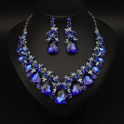 2026 European and American Fashion Temperament Versatile Gem Necklace Earrings Set Bridal Ball Dress Accessories