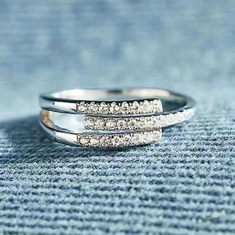 

Huitan Блестящие многослойные кольца с кристаллами кубического циркония, модные, серебристого цвета, вечные, свадебные украшения, женские шармы, аксессуары resizable