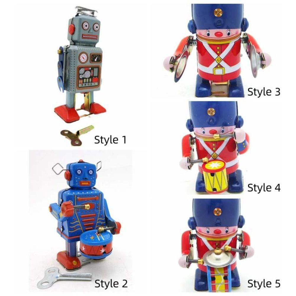 Drumming Robot Clockwork Walking Toy Retro Style Vintage Mechanical Clockwork  Christmas Gift