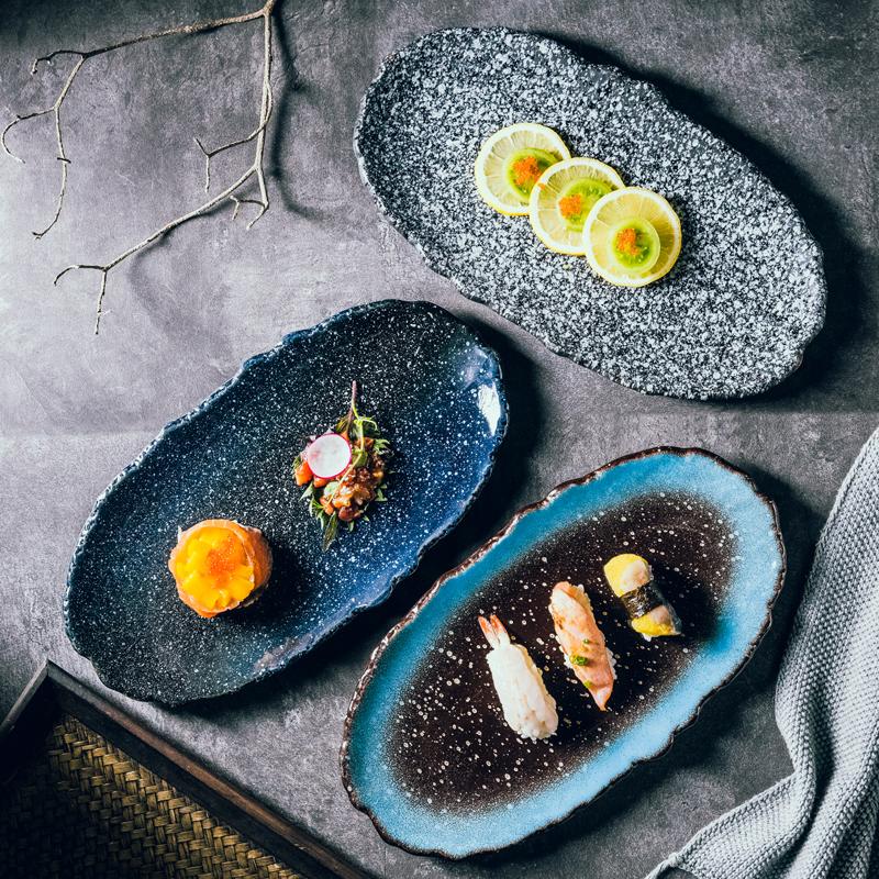 Retro Oval Shape, Ceramic Plate, Restaurant Fish Plate, Home Dessert Plate, Grilled Meat, Sushi, Irregular Tableware, Kitchen