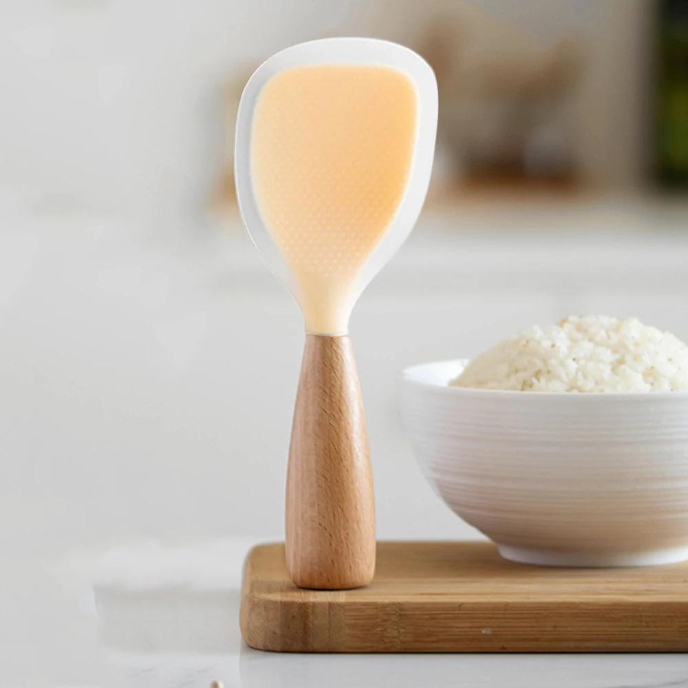 1Pcs Silicone Rice Spoon Heat-resistant Food Grade Silicone Rice Shovel Non-stick Rice Cooker Kitchen Tool Household Rice Spoon