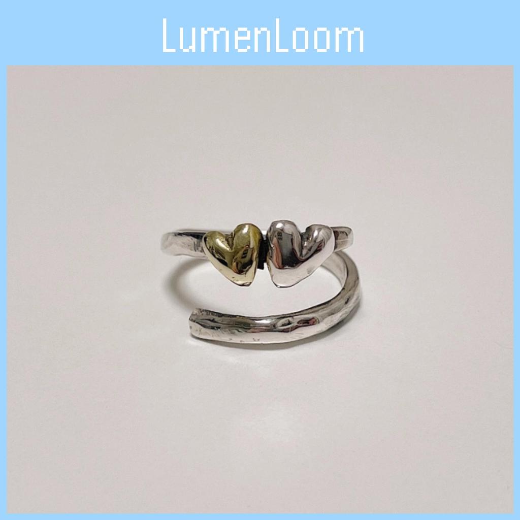 Korean Imported Vintage Handmade Textured Two Heart Adjustable Ring For Women