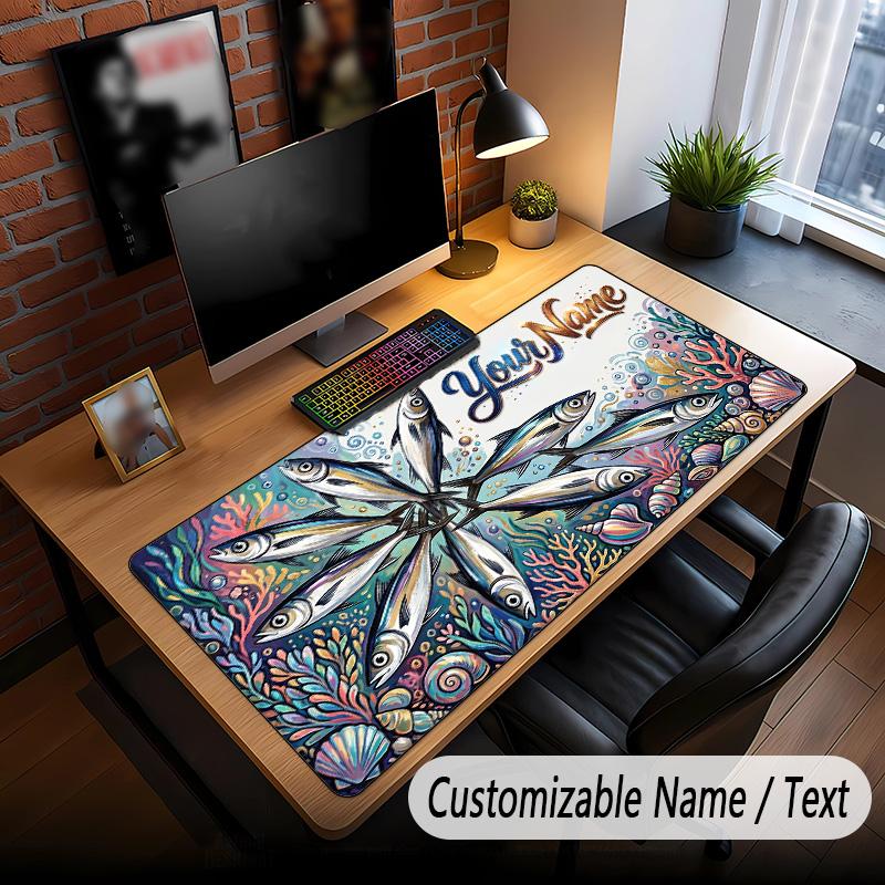 Fish Ocean Theme Custom Mouse Pad Personalized With Name Text Customized Desk Mat For Office Home Decor