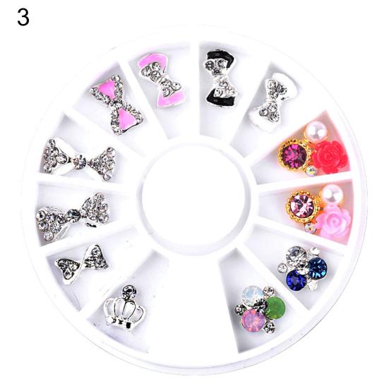 12 Grids/Box AB Rhinestone Perfume Bottle Bow Flower Nail Manicure Decoration