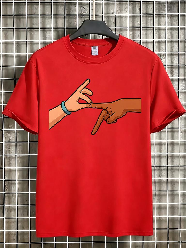 Unisex Navy Cotton Tee Creation Hands Michelangelo Inspired Graphic Print Crew Neck Short Sleeve Summer Art Casual Male Street Wear
