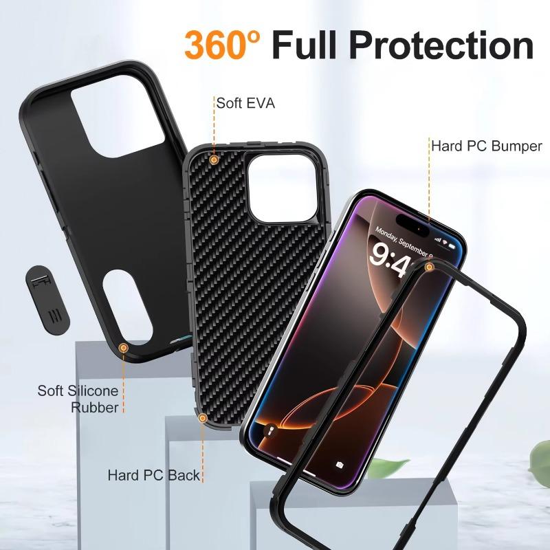 3IN1 Hybrid Military Anti-Shock Strong Phone Case For iPhone 17 Air 16 11 12 13 14 15 Pro Max 15 Plus PC Hard Holder Phone Cover