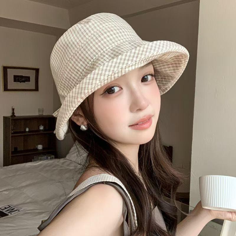Summer Grid Fisherman Hat With Wide Brim And Breathable Canvas For Sun Protection