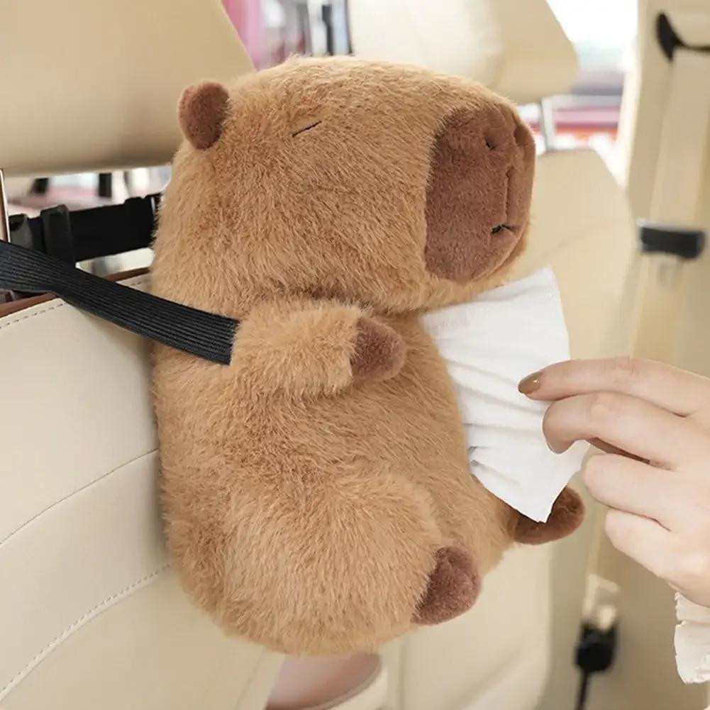 Niedliche Capybara-Plüsch-Taschentuchbox fürs Auto – Cartoon-Papiertüte für die Autositzlehne, kreatives und weiches Plüschspielzeug, Auto-Innenausstattung