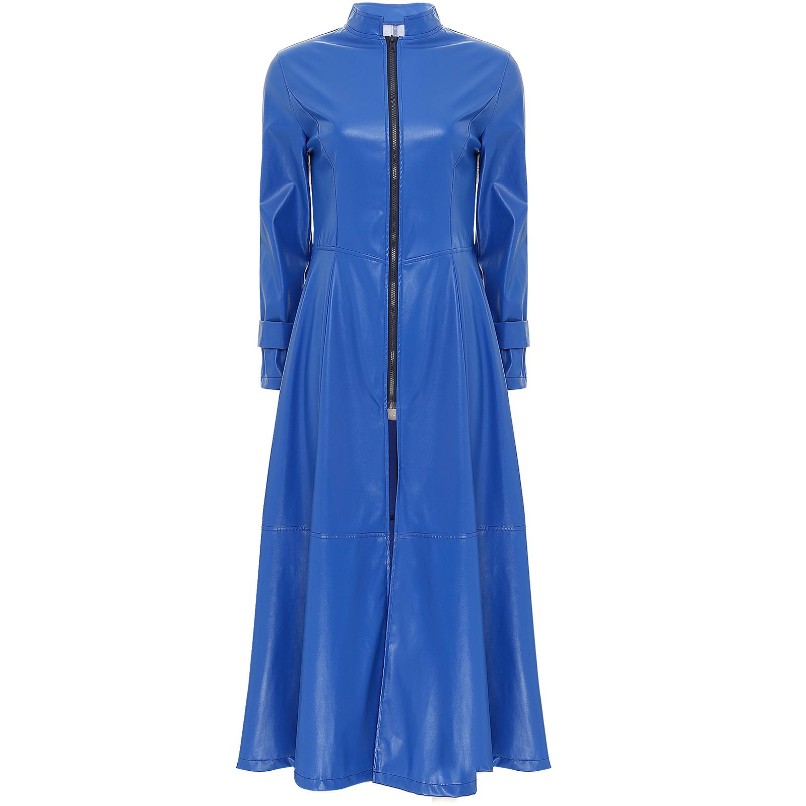 

Womens Ankle Length Leather Trench Coat Slim Waist Windproof Jacket 5XL королівський синій колір