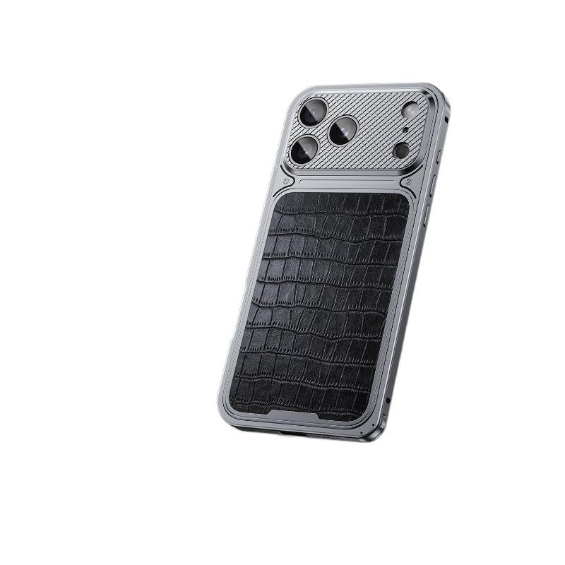 

High-End Luxury Crocodile Leather Texture Phone Case for iPhone 1617 Pro Max - Full Coverage, Drop-Proof, Business Design Metal Frame Luxury Case [Black Orange]
