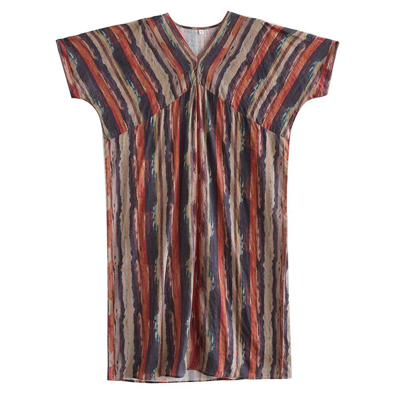 Short Sleeve Plus Size Cotton Vintage Stripe New In Dresses for Women Casual Loose Long Summer Dress