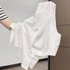 T Shirt Women Summer Oversize Linen Embroidered No Sleeve For Casual Fashion