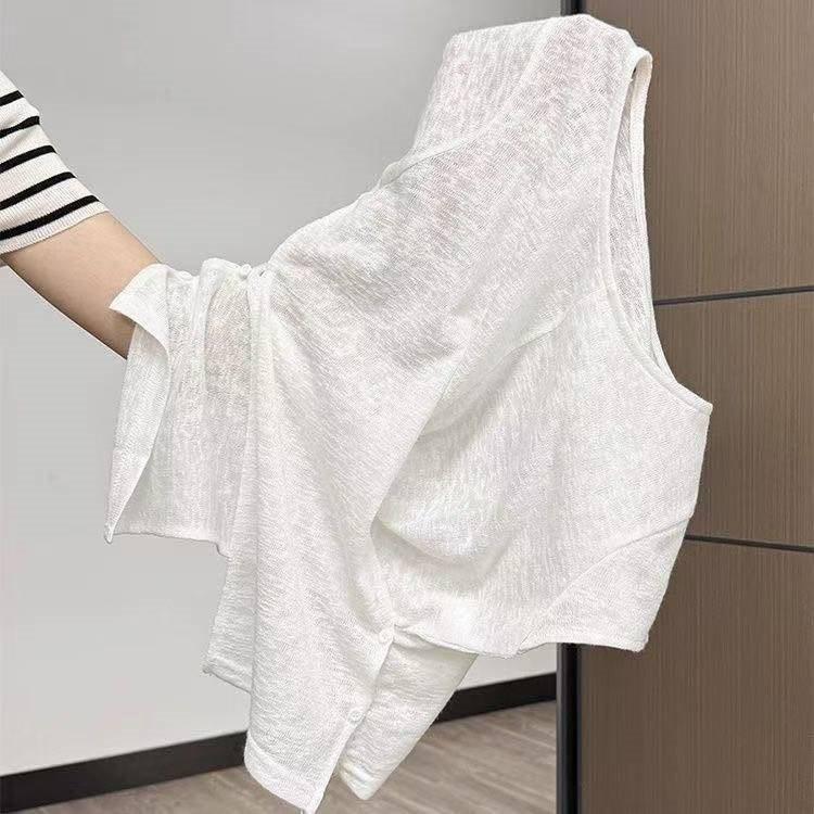 T Shirt Women Summer Oversize Linen Embroidered No Sleeve For Casual Fashion