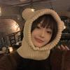 Cute Bear Ears Woolen Hat for Women in Autumn and Winter Plus Velvet and Thickening To Prevent Cold and Warm Neck Protection and Hood One Piece Hat
